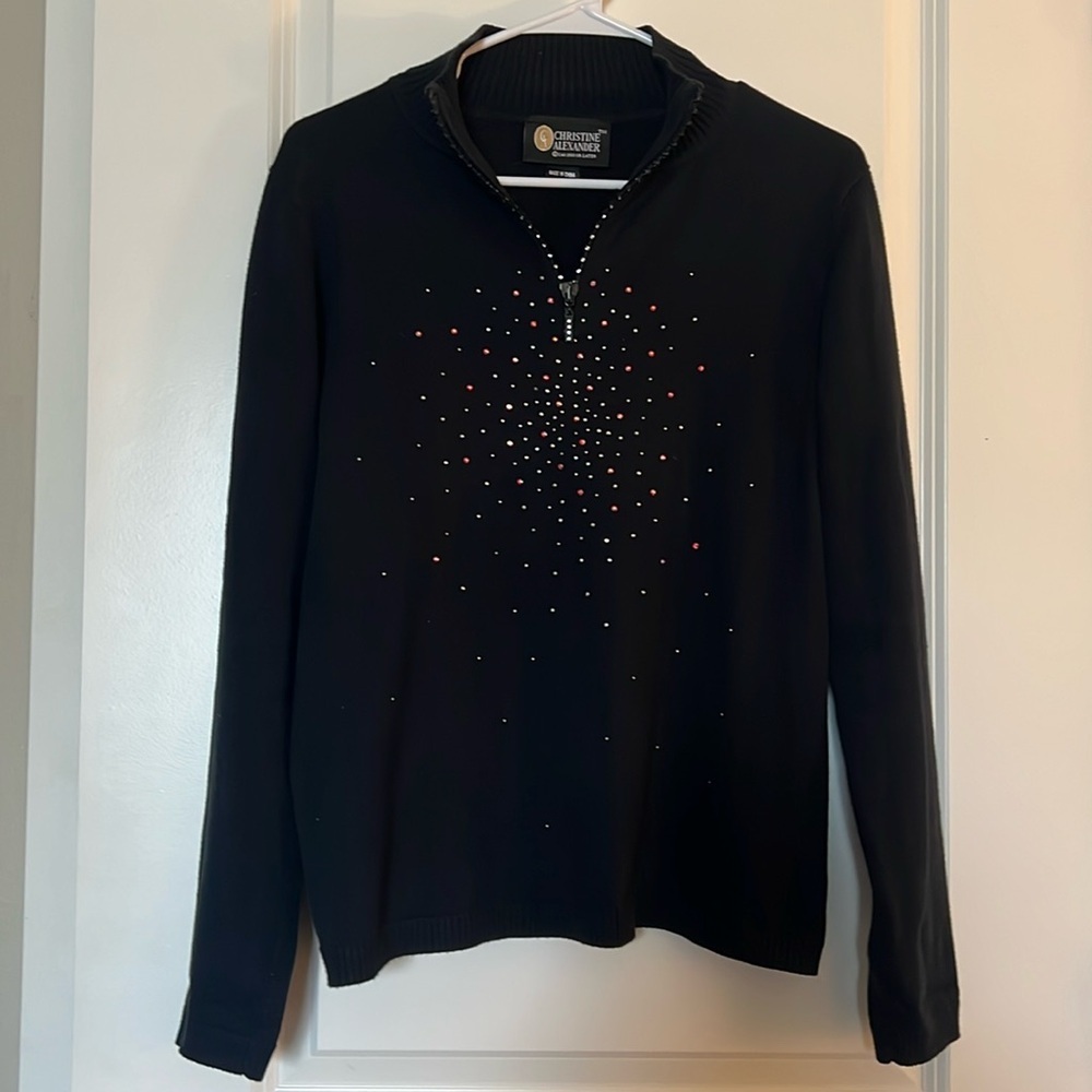 Vintage Christine Alexander Black Quarter Zip Rhinestone Medium